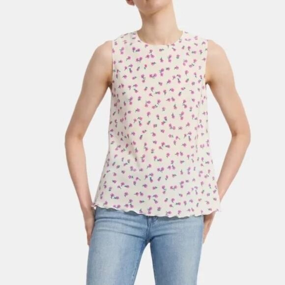 NWT Theory Ruffled Shell Floral Silk Top